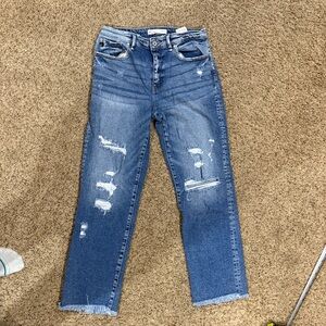 Kan Can Distressed Blue Jeans cut off ankles